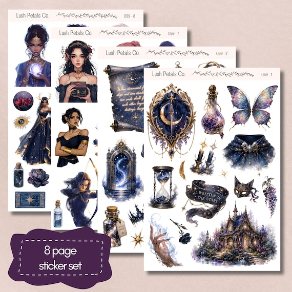 Fae Court Sticker Sheets, Dark Romantasy Stickers, art journal décor, Booktok Journal Planner Scrapbook Decor, Fantasy Celestial Masquerade