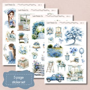 Feuilles d'autocollants Blue Whispers pour agendas, bullet journal calendrier, scrapbooking, fabrication de cartes, travaux manuels, journal indésirable, autocollant esthétique