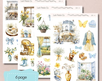 Spring Whimsy Sticker Sheet Set for planners, calendar bullet journal, scrapbooking, card making, papercraft, junk journal,aesthetic sticker