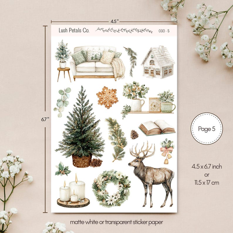 Rustic Pines Holiday Sticker Sheet Pack, Cozy Winter Christmas Stickers ...