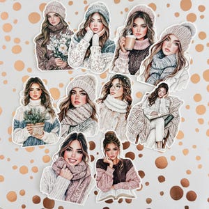 Winter Cozy Girl Sticker Set of 10, Die Cut Stickers, Scrapbooking, Carding Making, Art Journaling, Papercraft, Junk Journal Deco Stickers