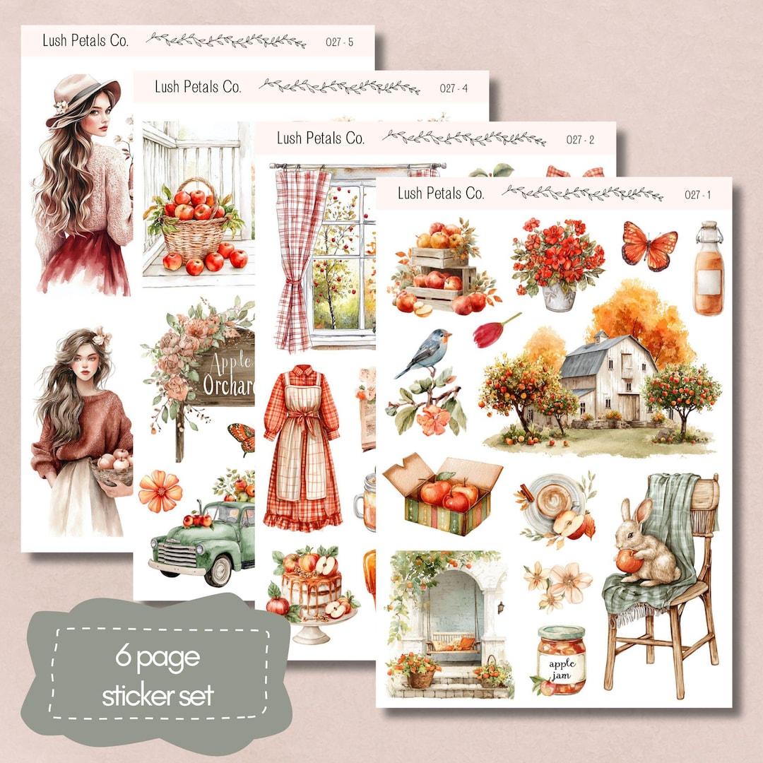 Fall Apple Harvest Sticker Sheets for Planners, Bullet Journal ...