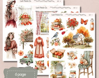 Fall Apple Harvest Sticker Sheets for planners, bullet journal, scrapbooking, card making, papercraft, junk journal, aesthetic stickers