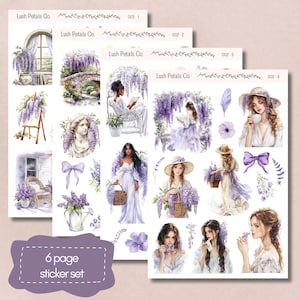 Feuilles d'autocollants de jardin de glycine pour les planificateurs, bullet journal de calendrier, scrapbooking, fabrication de cartes, papercraft, journal de rebut, autocollant esthétique