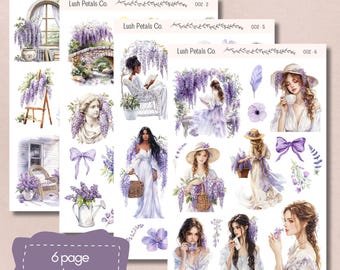 Wisteria Garden Sticker Sheets for planners, calendar bullet journal, scrapbooking, card making, papercraft, junk journal, aesthetic sticker
