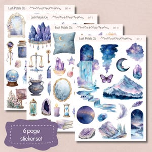 Hojas de pegatinas con luna celestial, decoración de planificador de scrapbooking de fantasía, creación de tarjetas, manualidades con papel, diario basura, pegatinas de estética mística