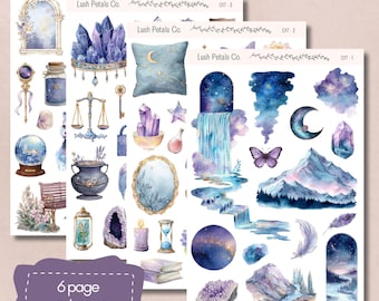 Láminas de pegatinas con motivos celestiales a la luz de la luna, decoración para agendas, álbumes de recortes, tarjetas, manualidades con papel y diarios creativos.