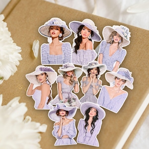 Lot de 9 autocollants élégants lilas pour femme, découpés avec des matrices, scrapbooking, fabrication de cartes, tenue d'un journal artistique, création de papier, autocollants déco pour journal indésirable