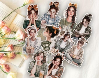 Cozy Relaxing Girl Sticker Set of 10, Die Cut Stickers, Scrapbooking, Carding Making, Art Journaling, Papercraft, Junk Journal Deco Stickers