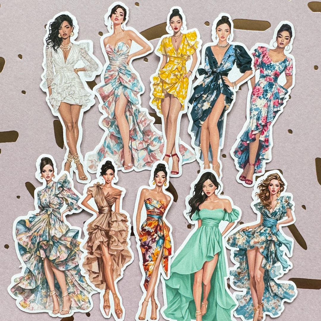 Summer Fashion Girl Sticker Set of 10, Die Cut Stickers, Scrapbooking ...