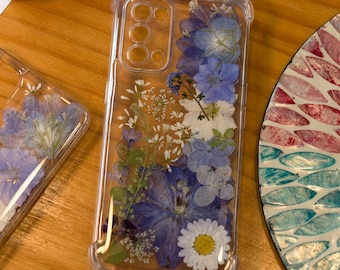 Blue real flowers Resin Cover, Pressed Lavender Floral Shield, Spring Garden Clear Accessory