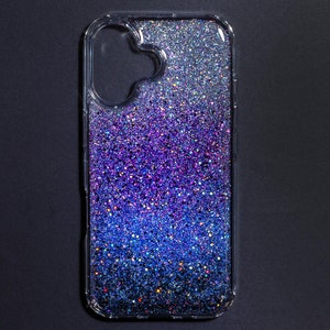 Coque de portable scintillante Galaxy - Étincelle holographique avec détails noir-argent-violet-bleu pour Iphone 16 / Pixel 9 pro XL / Samsung s24 Fe