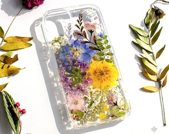 Pressed flower Floral for iPhone 15 14 13 12 11 pro max X 8 7 se phone case, Samsung S21 FE S22 S23 Ultra s24 case Google Pixel 5 6 7 7a pro