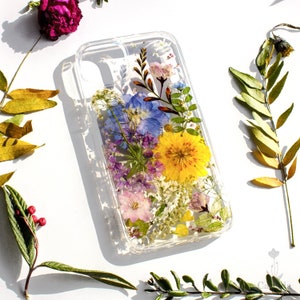 Pressed flower Floral for iPhone 15 14 13 12 11 pro max X 8 7 se phone case, Samsung S21 FE S22 S23 Ultra s24 case Google Pixel 5 6 7 7a pro