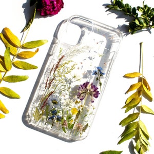 Étui à fleurs pressées pour iPhone 15 14 13 12 15 pro max xs xr 7 8 Plus se, étui pour Samsung S24 s25 FE S22 S23 Ultra, Google Pixel 7 7a 8 9 pro xl