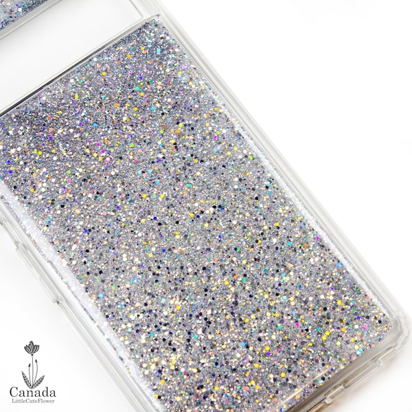 Opaque Silver Holographic Glitter Bling mica cover for Iphone 14 Pro case, Iphone 14 Case, Iphone 14 Pro Max case, Iphone 14 plus case 7a 6a