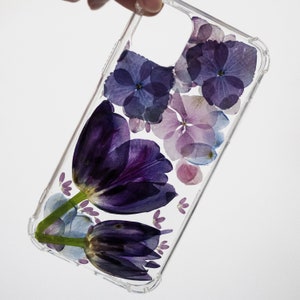 Étui cadeau tulipe hortensia fleurs pressées pour Apple IPhone 15 iPhone 15+ 15 Pro max 14 13 12 11 Pixel 8 7 8a Samsung s24 s23 ultra