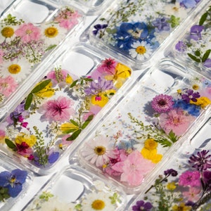 Coque de téléphone avec fleurs véritables pressées pour iPhone 15 14 13 12 16 Pro Max, Samsung Galaxy S25 S24 fe 23 Ultra, Google Pixel 8 9 Pro xl