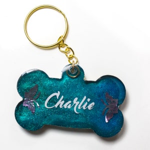 Galaxy Space Custom Name Personalized Dog Cat tags, phone number , key chain resin Glitter, floral glitter, cute, for it.  Glitter Gold foil