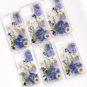 Coque unique à fleurs pressées pour iPhone 16 15 14 13 12 11 Pro Max Mini Plus SE, Samsung s24 s23 s22 s21 Ultra, Pixel 7 8 6 pro 8a 7a 6a 9