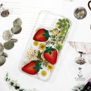 Real strawberry flowers cover case Handmade Unique for Iphone 14 Iphone 14 pro max Iphone 13 Pro Skin Samsung s24 ultra 7A Pixel 8 Iphone 15