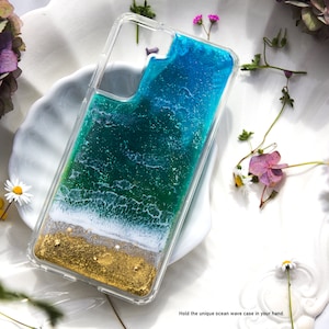 blue ocean resin wave glitter cover case for Iphone 16 14 pro max 15 11 12 13 Samsung s23 s24 s25 plus ultra Pixel 7A 7 16e fe 8 8a 9 pro xl