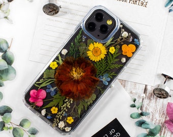 Orange Pressed Flower Case cover For Google Pixel 7, Pixel 8 Pro, Pixel 6, Pixel 6a, Pixel 6 pro, Samsung s22 s23, iphone 13 15 Pro Max Plus