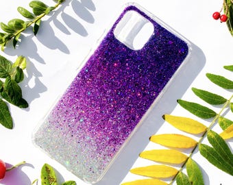 Purple Galaxy Glitter sparkle Cover case for IPhone 14 13 12 16 8 Pro Max mini cases, Samsung s24 s22 s21 FE ultra, Pixel 7 6 7a 8a 9 Pro XL