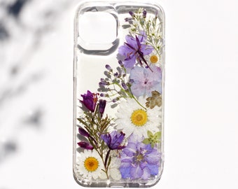 Lavender Dream white daisies Pressed Flower Case for iPhone 15 14 13 12 11 Pro Max Mini Samsung S24 S23 S22 S21 Ultra Pixel 7 8 6 Pro 8a 7a
