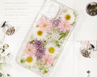 Pressed Flower Phone Case: Real Pink Daisy Floral Design / Natural Flower