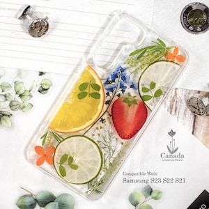 Real strawberry lime flowers phone cover case Handmade Unique for Samsung S24  Iphone 14 pro Iphone 14 pro max, Iphone 13 Pro Skin S23 Ultra