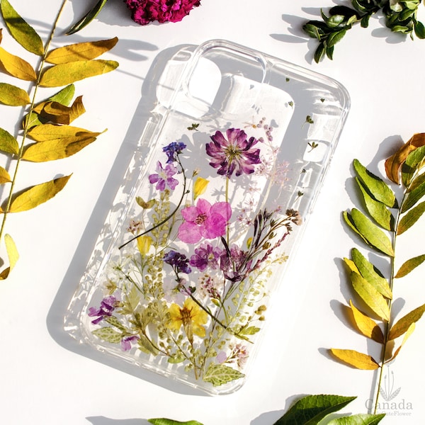 Étui Cover Skin pour iPhone 15 14 13 12 11 Pro, Fleur rose pressée florale, Étui Samsung S24 S21 FE S22 S23 Ultra, Google Pixel 5 6 7 7a 8 Pro