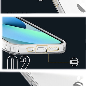 May include: A clear phone case with raised buttons and a 3D button design. The case is designed to protect the phone from scratches. The case is shown with keys on top of it.