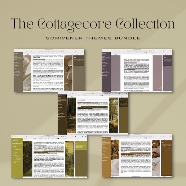 Cottage Core Collection Scrivener Themes | 5 Scrivener Themes | Mac OS