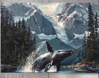 Humpback Whale Art Print, Nautical Wall Decor, Ocean Lover Gift, Marine Animal Artwork, Coastal Home Decor, Whale Painting