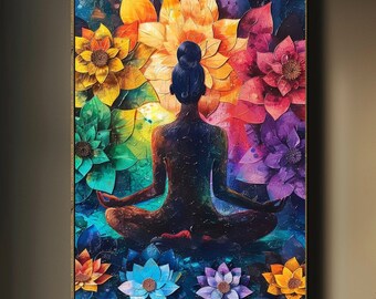 グラウンディング瞑想、神聖な女性アートプリント：チャクラ