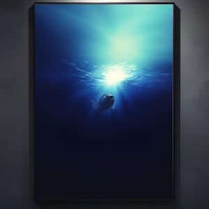 Angler Fisch Kunstdruck, Geheimnisvolle Ozean Wandkunst, Dunkelblaue Tiefsee Aquatische Illustration, Anglerfisch Fisch Druck, Matte Vertikale Poster