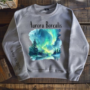 Personalized Northern Lights Crewneck - Commemorative Starry Night Sky Sweatshirt, Aurora Borealis Event 2024, Unisex Pullover