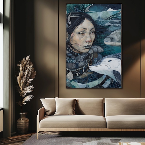 Sedna Inuit Mythology Sea Goddess Legend Poster, Goddess Of The Sea Art for Home Decor, Traditional Alaska Native Wall Decor, Gloss Finish
