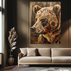 Bear Spirit Animal Art, Native American, Tribal Artwork, Richly Patterned Wildlife Art with Cultural Symbolism, Wall art, Gloss Posters