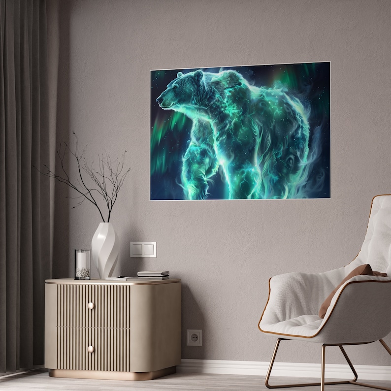 Polar Bear Art, Northern Lights Wall Art, Inuit And Inupiaq Art, Alaska Native Aurora Print, Home Decor image 6