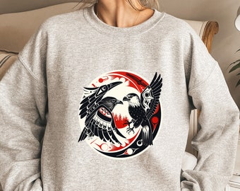 Sudadera con arte de cuervo y águila, suéter inspirado en los pueblos indígenas tlingit y haida, ropa tribal con orgullo nativo.
