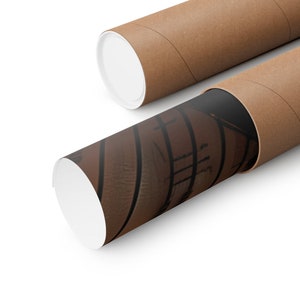May include: A brown cardboard tube with a white end cap. The tube is rolled up and contains a poster with a basketball design.