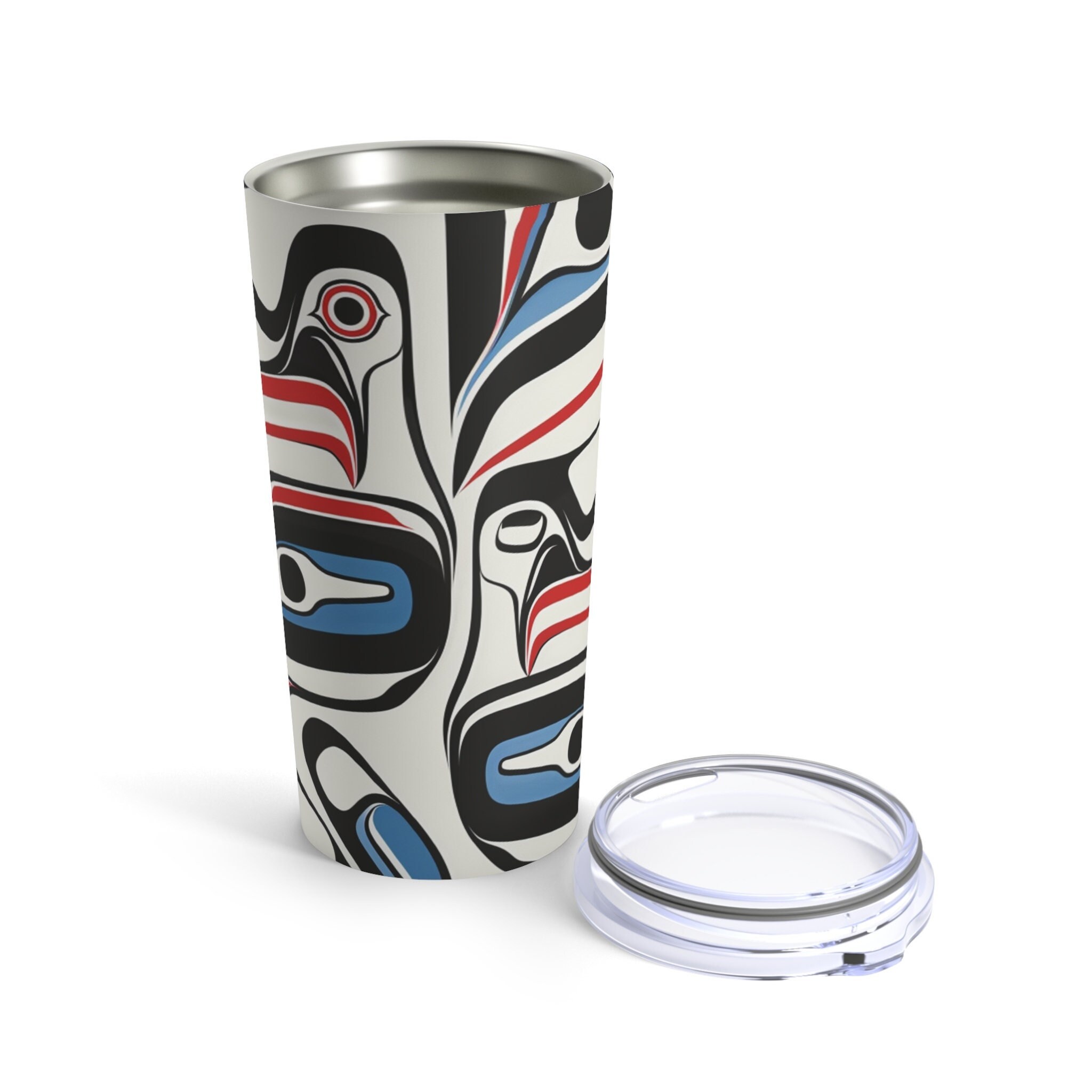 Haida Art 20 Unzen Becher, indigenes pazifisches Nordwesten Design, abstraktes Stammesmuster, Native American Erbs Reisebecher