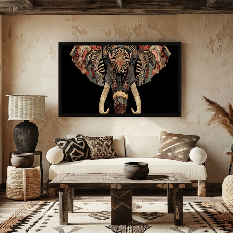 Traditional Tribal Elephant Wall Art for Home Decor, African Patterned