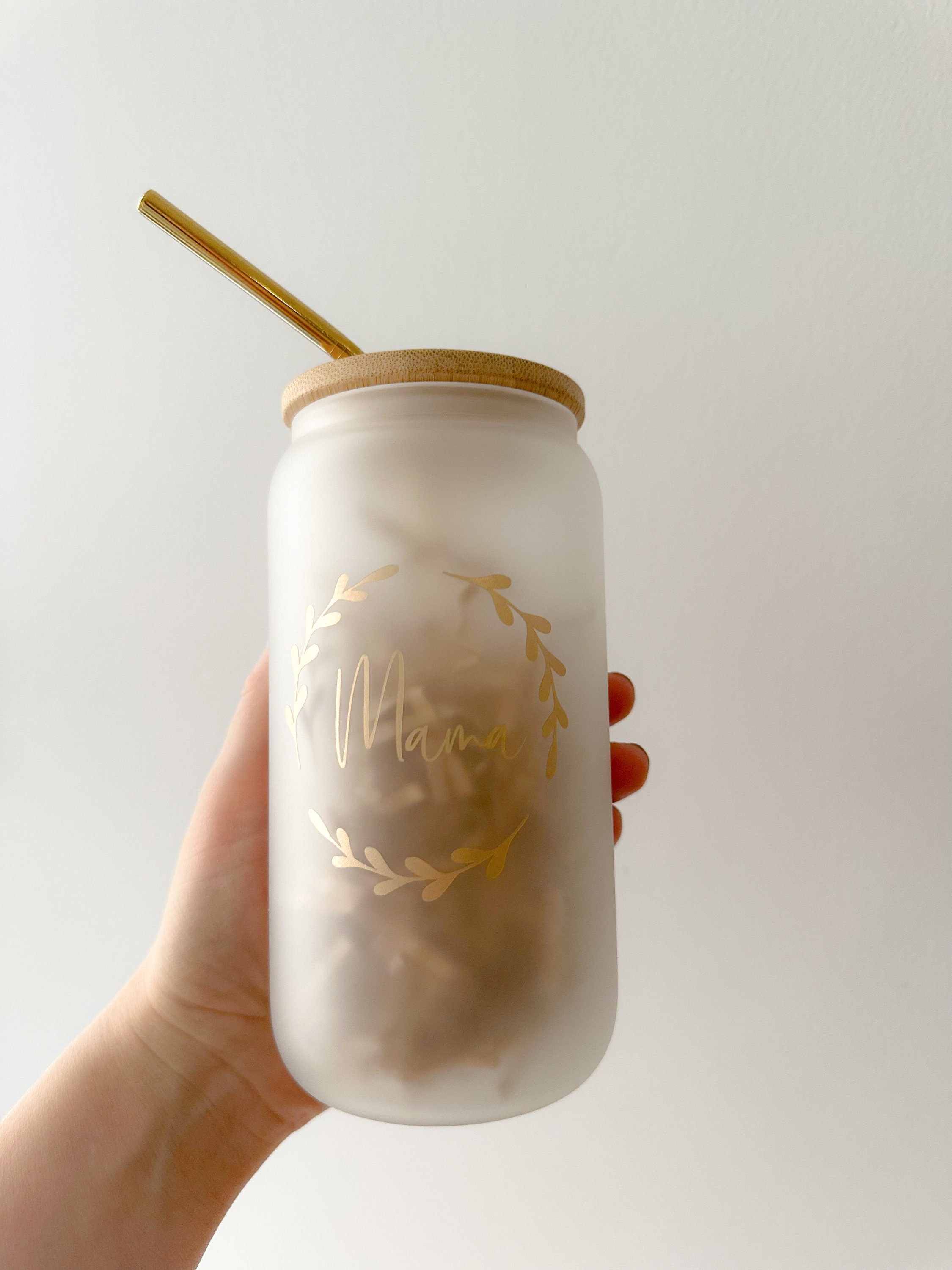 Mama Iced Coffee Cup Glass Cup With Lid and Straw Glass Can for Mom  Mother's Day Gift Idea Birthday New Mom Gift EB3496MOM 