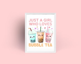 Bubble Tea Framed Print, Bubble Tea Image, Girl Loves Bubble Tea, Bubble Tea Decor, Gift for her, gift for girl, bubble tea gift, girls room