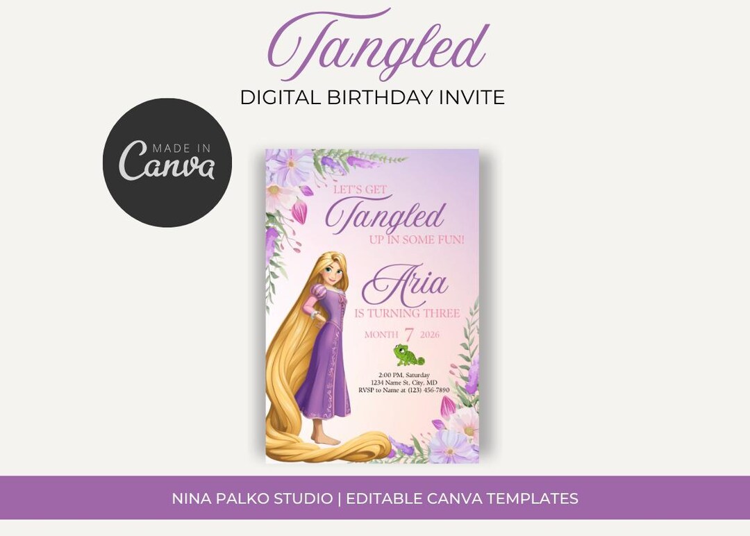 Tangled Birthday Invitation: Editable CANVA Template (digital) - Etsy