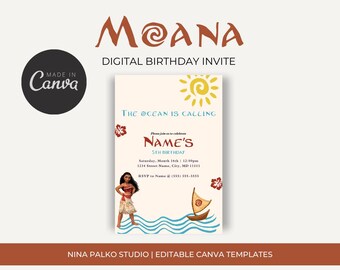Moana Birthday Invitation: Editable CANVA Template (Digital Download)