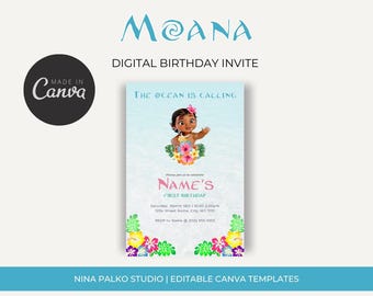 Moana Birthday Invitation: Editable CANVA Template (Digital)